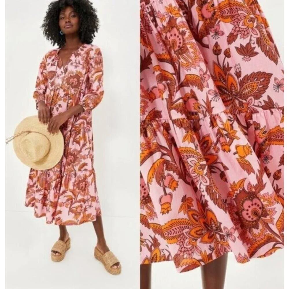 Tuckernuck Sunset Chintz Salty Paloma Pink Kaftan Maxi Dress size XXXL 3XL